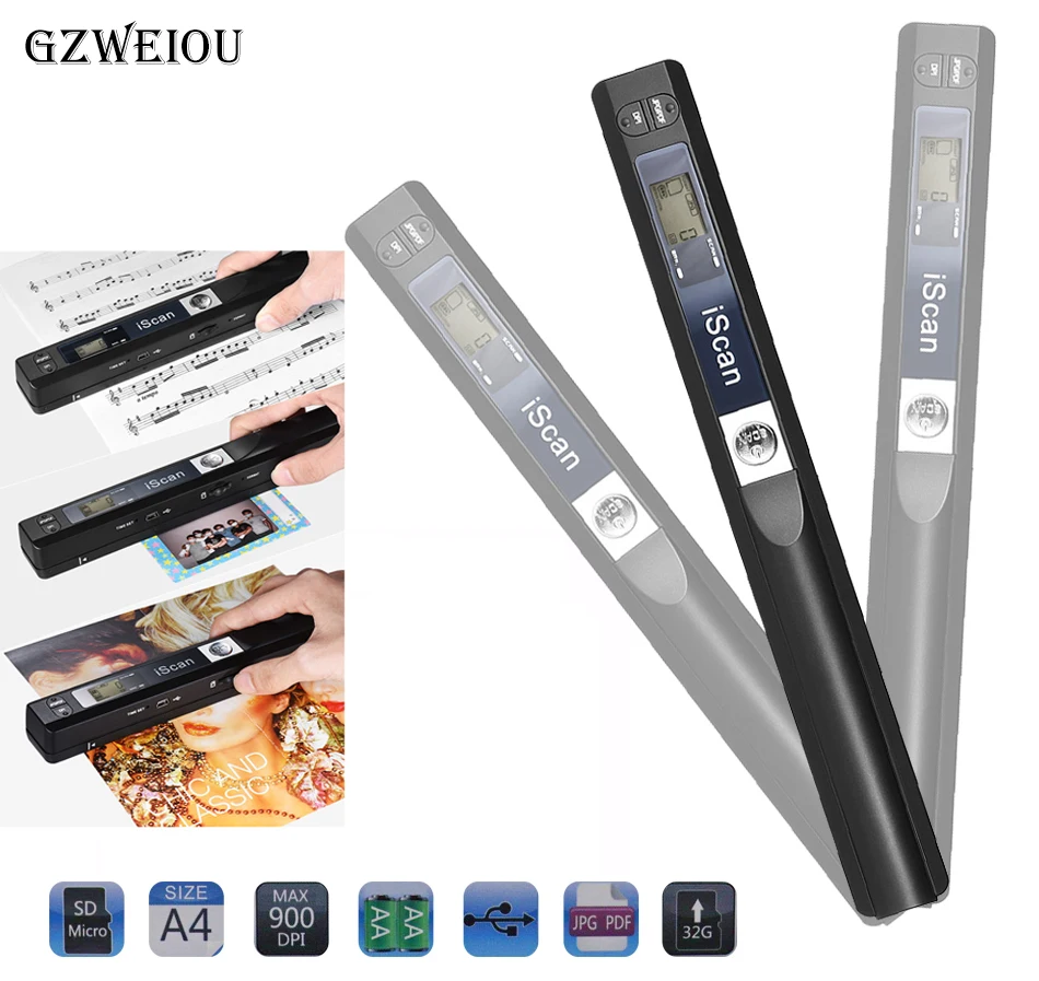 

Image Iscan Handheld Scanner A4 Book Scanner iScan Mini Portable Scanner 900DPI LCD Display JPG/PDF Format Document