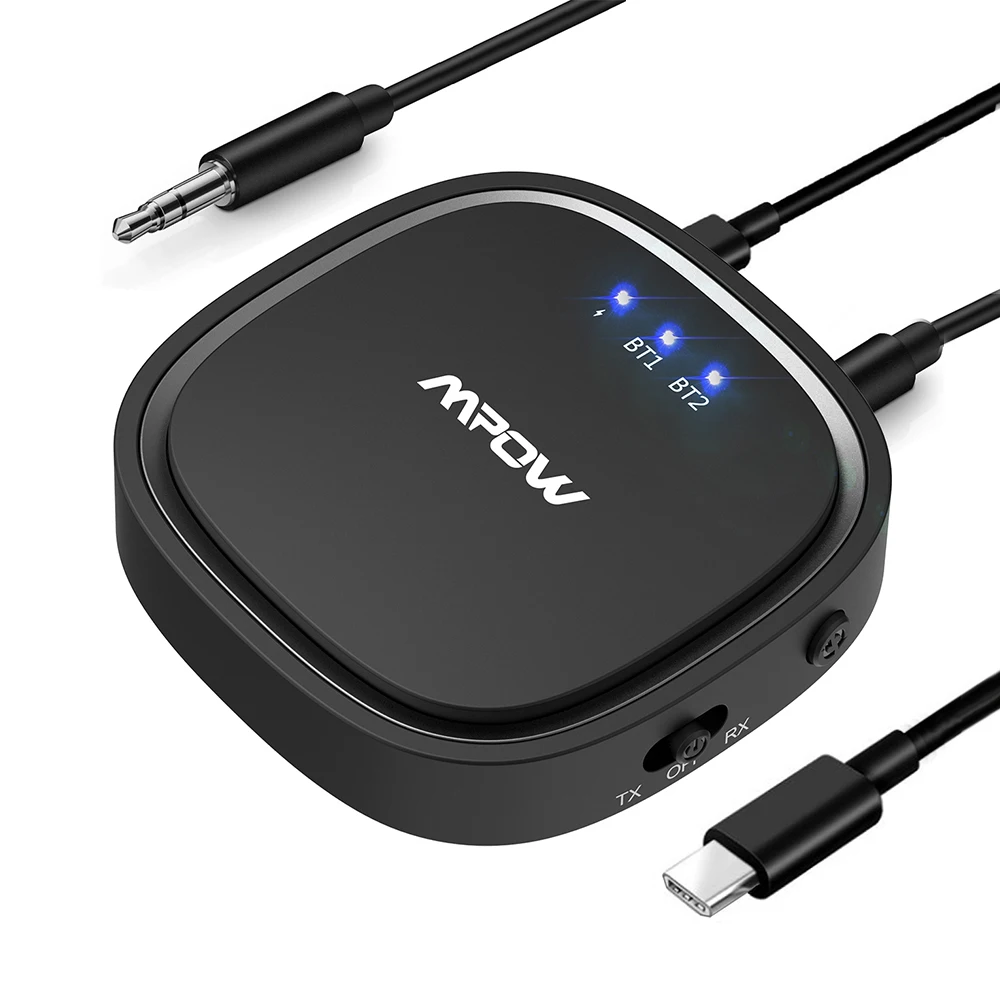 Mpow Bluetooth 5,0 приемник передатчик APTX/APTX LL/APTX HD беспроводной адаптер с 3,5 мм AUX кабель для ТВ/дома/автомобиля/наушников - Цвет: Black