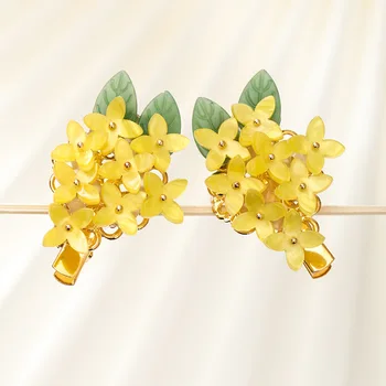 

1 Pair Fragrans Leaf Side Clips Hair Jewellry Accessories Fresh Flower Hairpins for Women Girls Children Hanfu Dress Cosplay