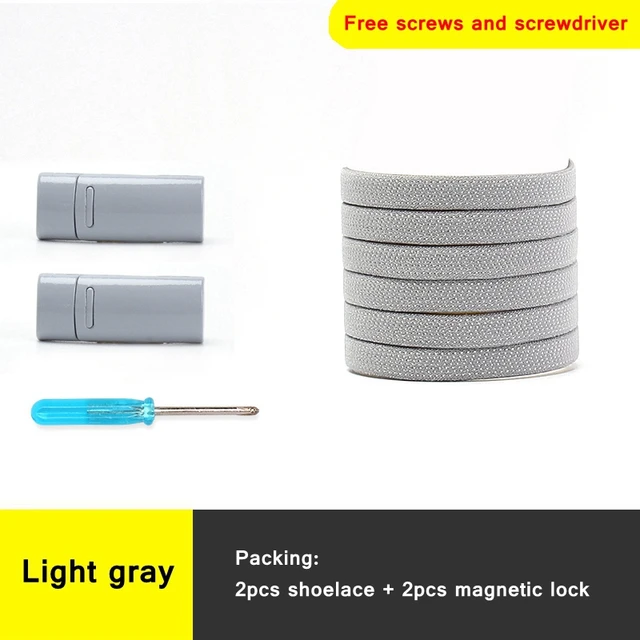 1 second No tie shoelace 24Color Elastic shoelaces Magnetic metal lock Quick wear in Flat Suitable for all shoes Lazy laces Light gray