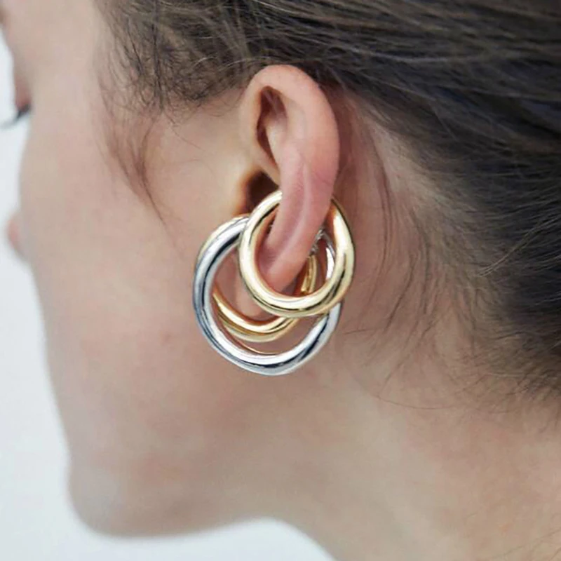 Peri'sBox Trendy Solid Gold Cartilage Earrings Geometric Circle Ear Cuff Durable Purpose Simple Clip Earrings Without Piercing - Image 2
