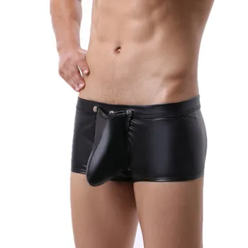 

Sexy Mens Boxer Shorts PU Leather Open Crotch Underwear Open Butt Erotic Panties Male Boxers Party Clubwear Boxershorts Bikini