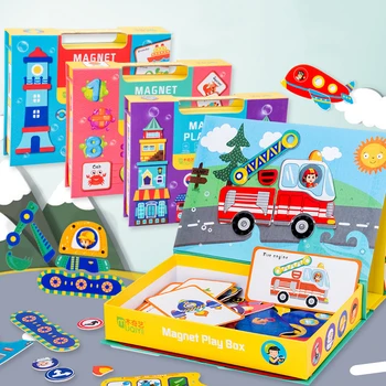 

Children Magnetic Cartoon Puzzle 3D Traffic Matching Jigsaw Games Toy Early Learning Traffic Puzzles Educational Toys for Kids