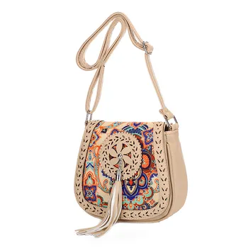 

New 2019 Hollow Out Shoulder Bag Small Women Leather Crossbody bag For Girl Ethnic Print Messenger bag Clutch Handbag Main #40