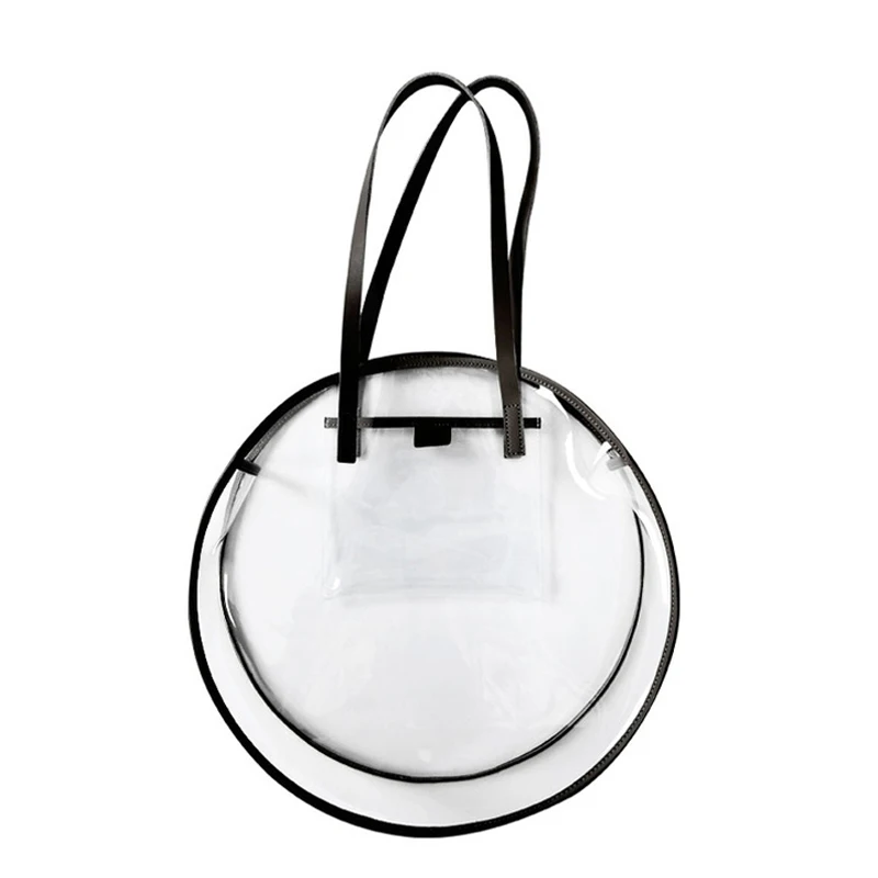 

ABZC-Transparent Plastic Handbags For Girls Summer Beach Round Clear Bag Large Women Shoulder Bag Waterproof Shopping Bags