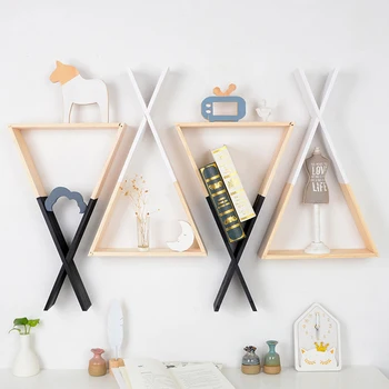 

Kids Room Decor Wooden Triangle Wall Mounted Shelf Display Hanging Rack Storage Pine Storage Shelf Wall Hanging