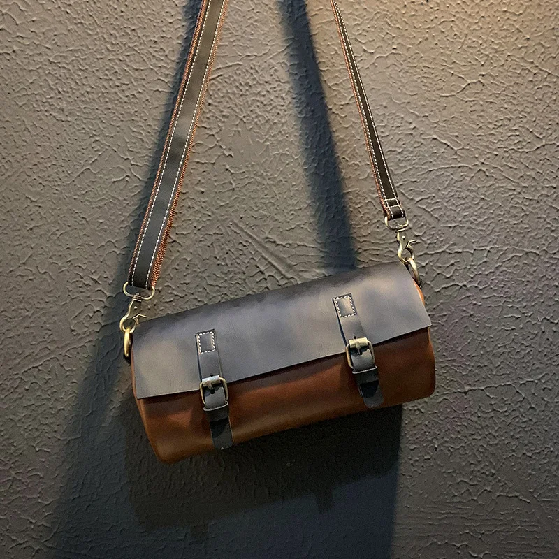 Fashion Men's Handbag Male  Barrel PU Leather Messenger Bags for Man Casual Business Vintage Crossbody Bags