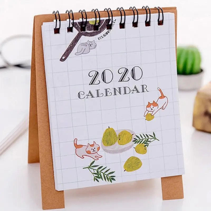 

2020 Calendar Hand Drawing Cartoon Fresh Mini Desktop Paper Dual Daily Schedule Table Planner Yearly Agenda Organizer