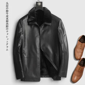 

Genuine Cow Leather Jacket Men Natural Mink Fur Liner Winter Cowhide Leather Jackets Luxury Mens Mink Coat 418c KJ1280