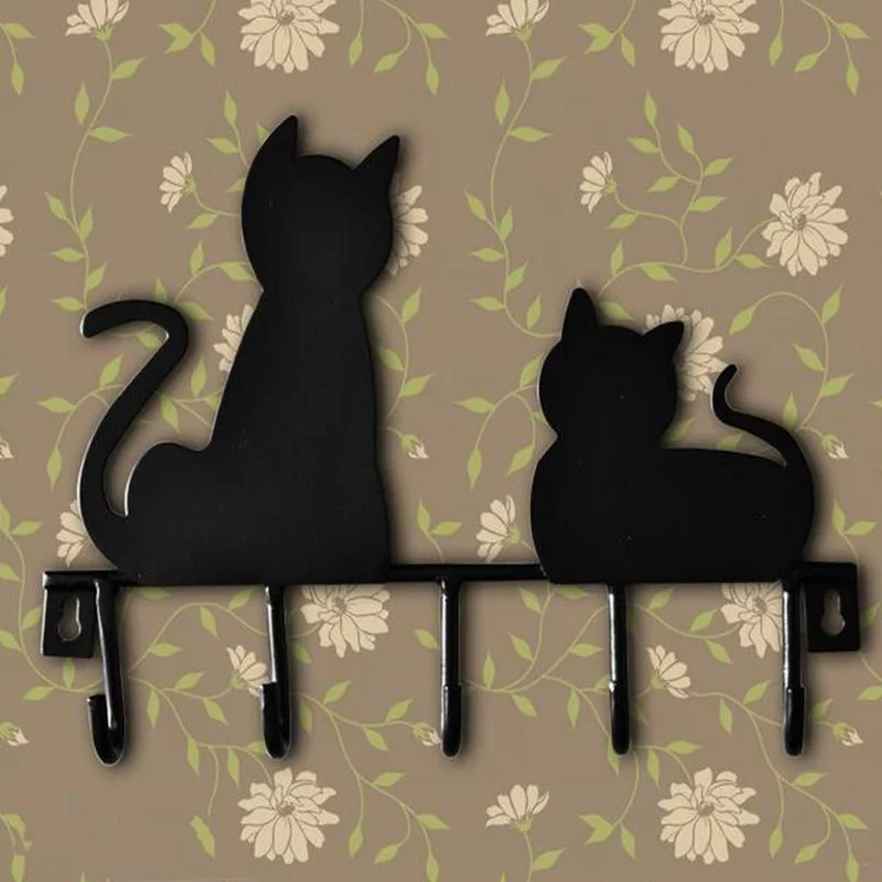 Горячая кошка дизайн металлического железа Халат крюк в стену прямой с 5 Крючки Настенный декор шляпа вешалки для пальто, одежды стеллаж для хранения держатель для ключей Домашний Органайзер