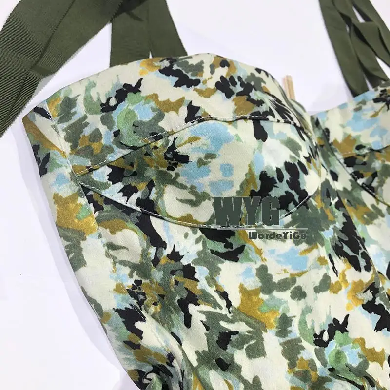 Elegant Yellow Plaid Sleeveless Tops + Irregular Skirts 2020 Summer High Quality Printed Sexy Wasp Waist Tops and Empire Skirt