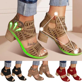 

2020 new fashion wild women's thick high heels summer fish mouth peep toe hollow buckle large size casual shoes sandals