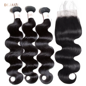 

Peruvian Hair Body Wave 3 Bundles With Closure Non-Remy Human Hair Bundles With 4x4 Lace Closure Dejavu Hair Double Weft