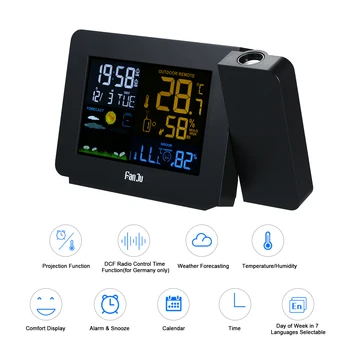 

Hot Wireless Digital Alarm Clock LCD Weather Station Projection Alarm Clock Thermometer Hygrometer Clock with Snooze Function