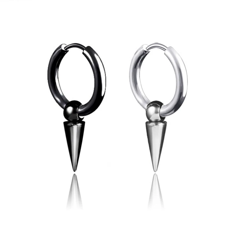 

1Pc Rock Punk Pointed Earrings Korean Steel Ear Clip Cone Pendant Punk Hipster Rock Round Circle Unisex Stud Earring Gift