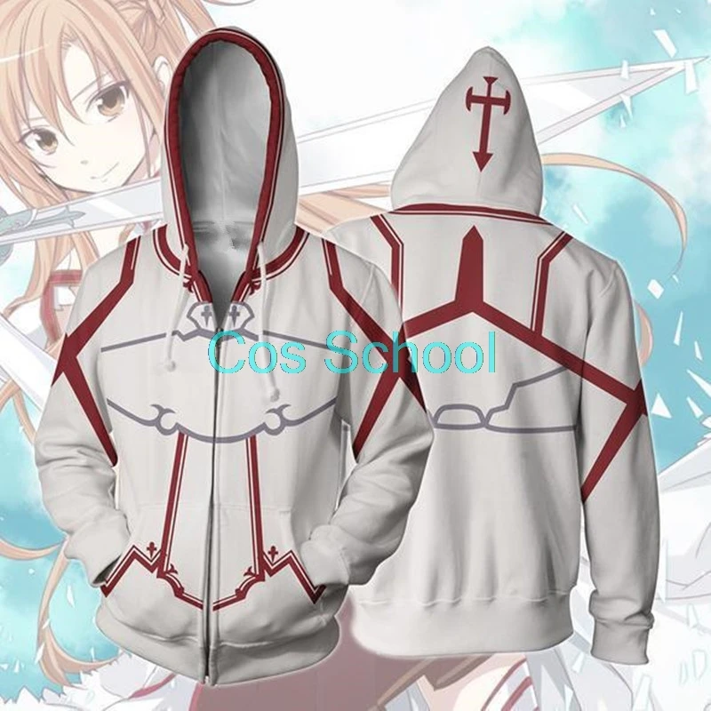 C Cos School Sword Art Online Alicization толстовки Кирито Юки Асуна костюмы для косплея SAO Alicization 3D толстовки на молнии с капюшоном - Цвет: C