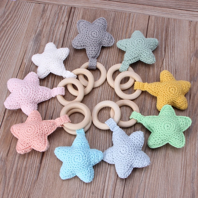 

Baby Teething Ring Chewie Teether Safety Wooden Natural Star Sensory Toy Gift L4MC