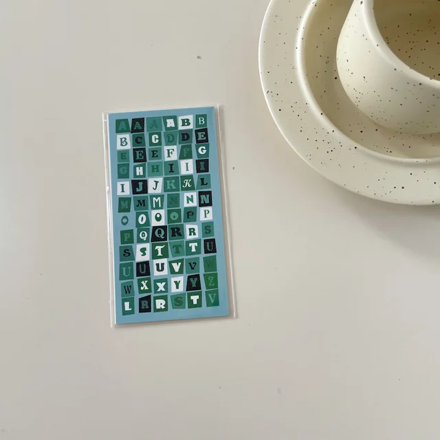 1Pc Ins Color Grid Art Letters Korean Sticker Creative Aesthetics DIY Manual Photo Album Scrapbook Stationery Kawaii Sticker 1Pc Green