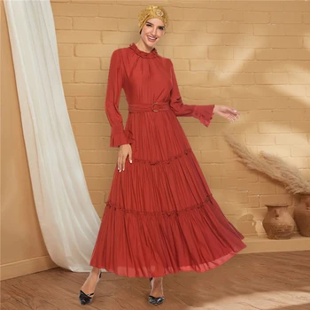 

Siskakia Party Dresses Long Fashion Srtand Collar Full Sleeve Draped Patchwork Swing Maxi Dresses Elegant Evening Banquet Wears