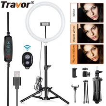 

Travor 12 inch USB Ring Light Dimmable Desktop Ring Light 3 Light Modes LED ring light for makeup youtube with 45cm tripod