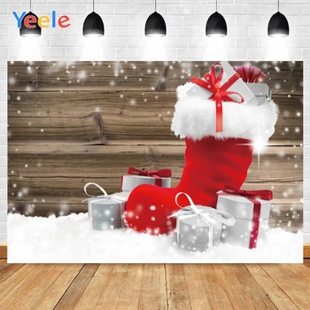 

Yeele Merry Christmas Wood Red Stocking Gifts Spot Background Photophone Photography Photo Studio for Decoration Customized Size