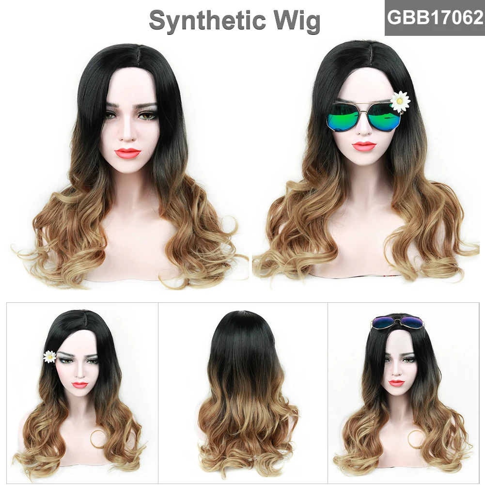 FAVE Synthetic Hair Wig Long Wavy Wig Ombre Black Brown Heat Resistant Fiber For Black/White Women Cosplay/Party Cosplay Wigs