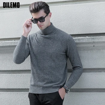 

100% Wool Thick Fashion Brand Turtleneck Sweater For Mens Pullovers Slim Fit Jumpers Knitwear Winter Casual Mens Clothes