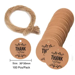 100 Pieces/Pack of Round Label Craft Thank You Gift Tag with Sling Natural Jute Twine Kraft Paper DIY Party Thanks UU Gift Tag