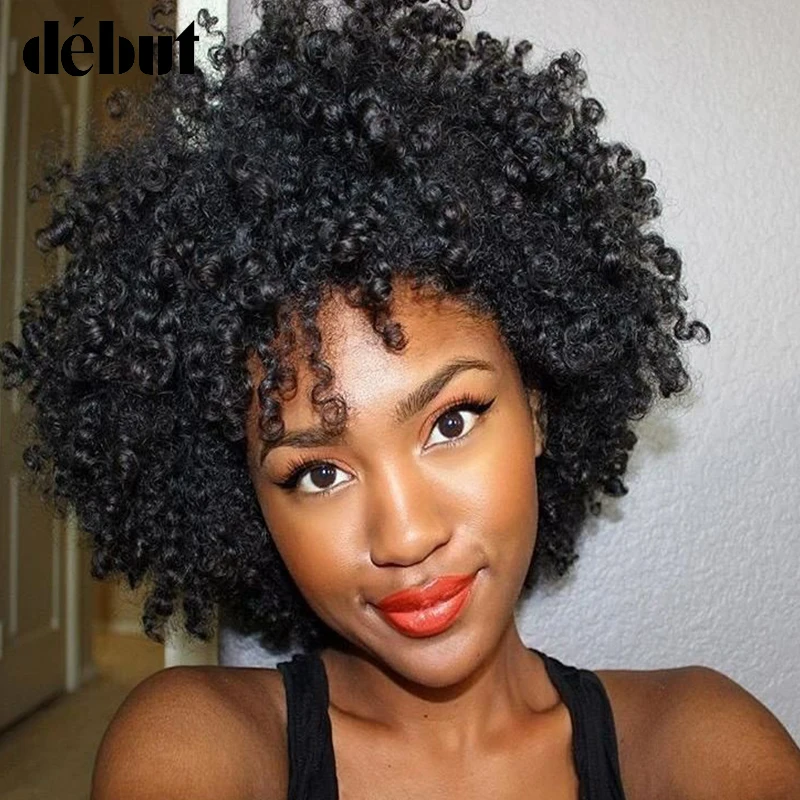 

Debut Natural Color Afro Kinky Curly Human Hair Wigs For Black Women Remy Brazilian Curly Short Hair Wigs Pixie Cut Women's Wig