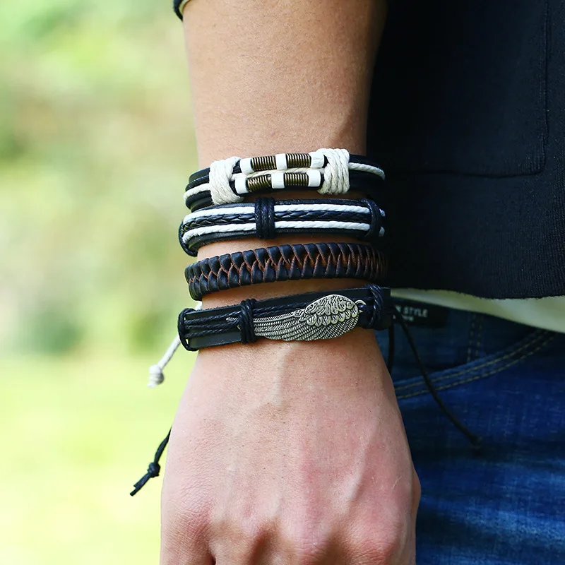 

Fashion Genuine Leather Bracelets Men Stainless Steel Multilayer Braided Rope Bracelets For Male Bracelets Jewelry Accessories