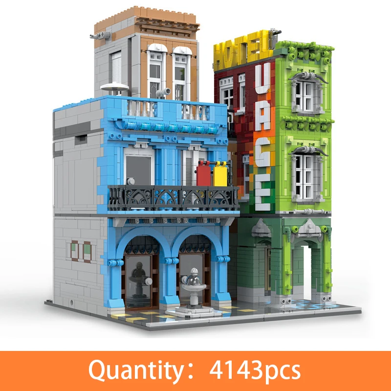 

4143pcs city street view assemble architecture URGE hotel model building blocks bricks toys for children