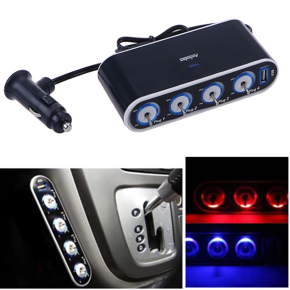 4-полосная розетка для автомобильного прикуривателя адаптер зарядного