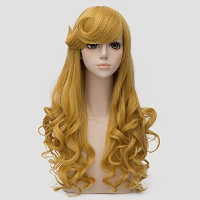 Parrucca principessa Aurora parrucca lunga in stile ondulato dorato  resistente al calore capelli sintetici Cosplay parrucche + cappuccio  parrucca|Costumi Anime| - AliExpress