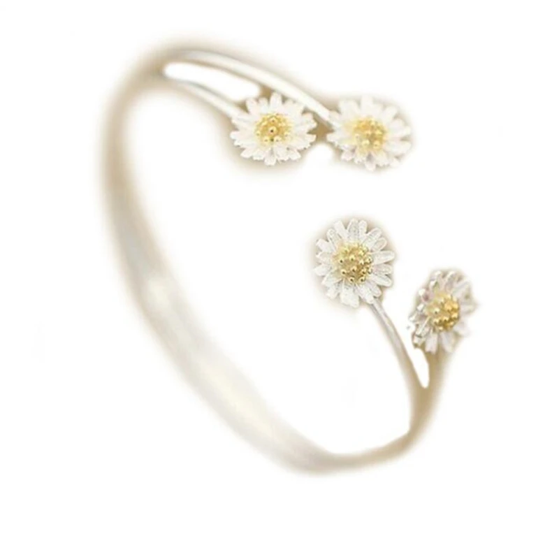 Винтажные модные 925 пробы серебряные браслеты для женщин подарок четыре цветка маргаритки браслет на запястье