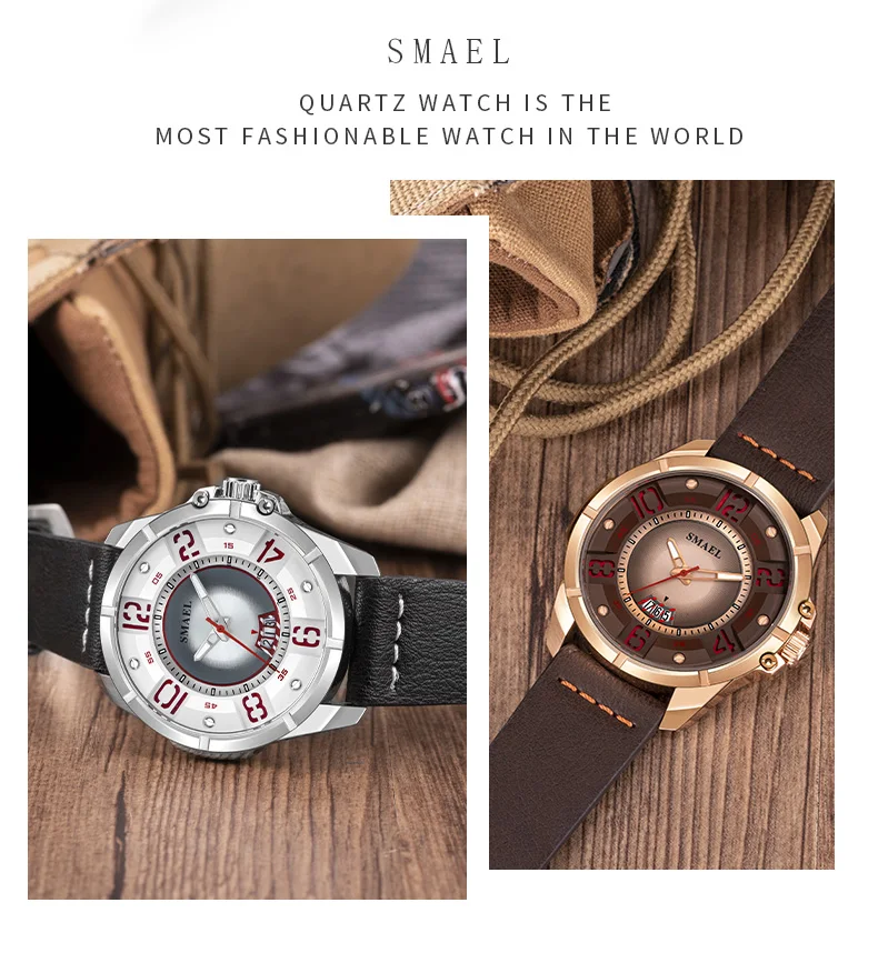 SMAEL, модные мужские часы из черной кожи, Топ бренд, роскошные повседневные водонепроницаемые кварцевые часы, мужские часы, военные спортивные наручные часы