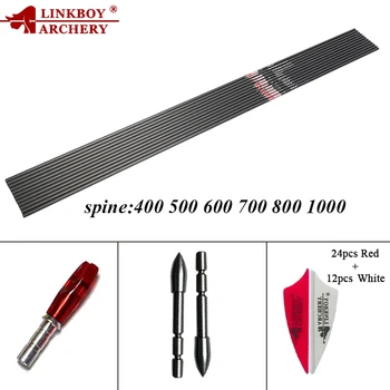 

12PCS Linkboy Archery Pure Carbon Shafts Spine400-1000 ID4.2mm 1.75'' Vanes 80gr Steel Point Pin Nocks Recurve Bow DIY Hunting
