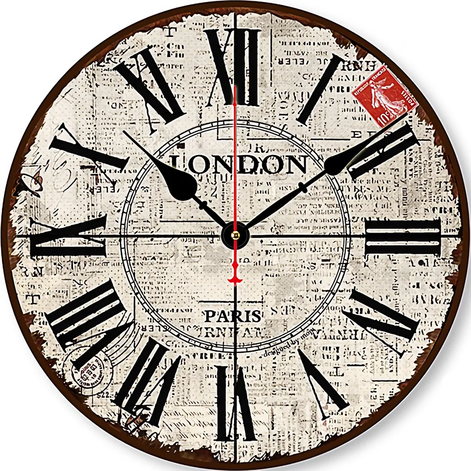 12-дюймовые настенные часы домашний бесшумный Винтаж деревенский шик в европейском стиле ретро Стиль Деревянный Круглый Потолочный декор для офиса и легко читать