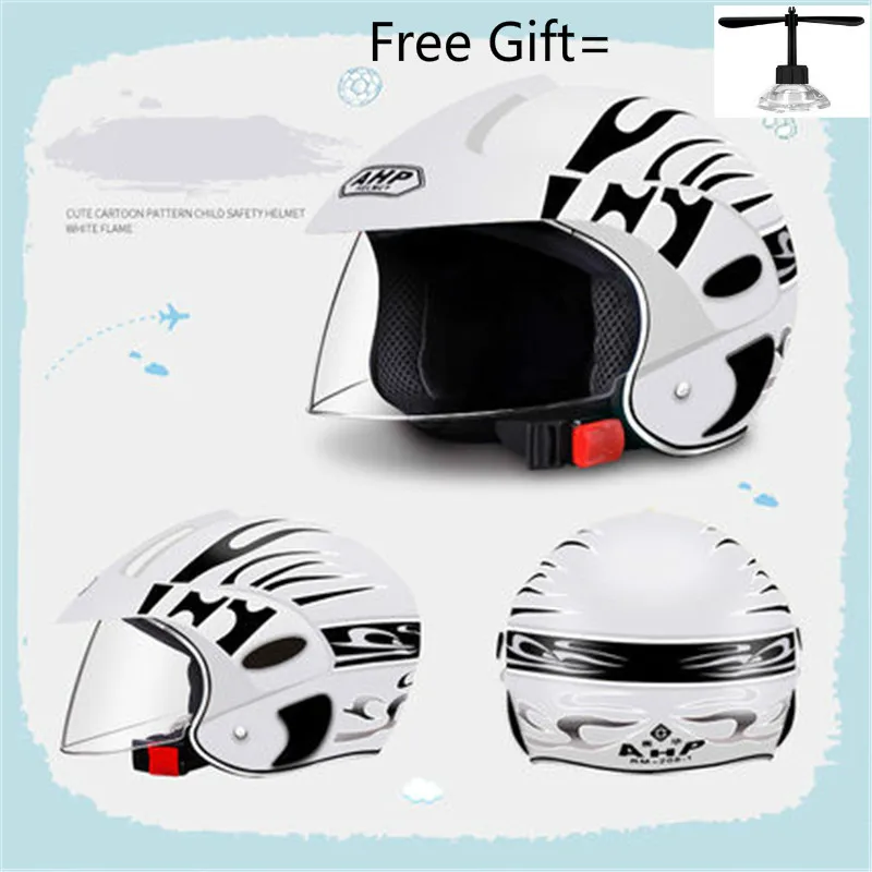 Мотоциклетный шлем для детей, мотоциклетные полушлемы, электрический мотоцикл, всесезонный мопед для мальчиков и девочек, детские, 10 цветов - Цвет: AHP white flame G