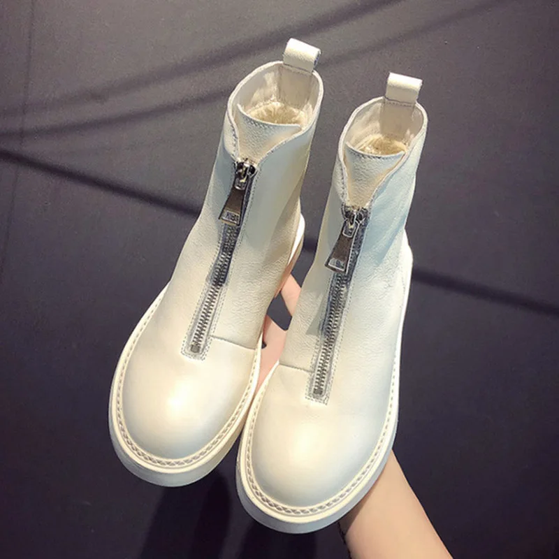 Г., Новая повседневная женская обувь популярные зимние кожаные короткие ботильоны модные трендовые удобные мягкие теплые женские ботинки - Цвет: White shoes