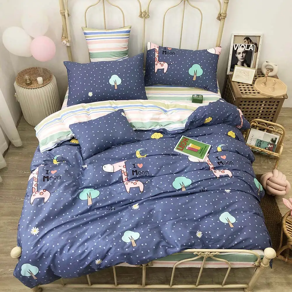 

2019 Blue Giraffe Moon Trees Bedlinens Twin Queen Size Duvet Cover Set Kids Children Bedding Set Cotton Bedsheet Bedspread