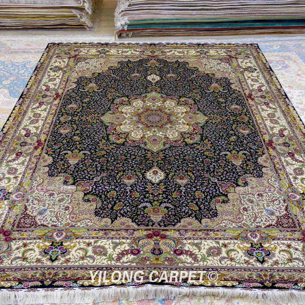 Yilong 9'x12' Vantage классический ковер большой темно-синий hereke ручной завязанный шелковый ковер(HF058A