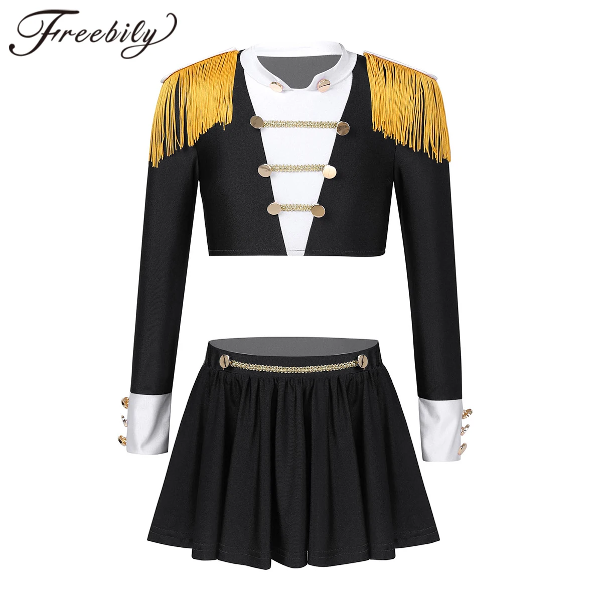 

Girls Latin Dance Dress Outfit Long Sleeves Crop Top With Skirt Jazz Dance Costumes Kids Stage Performance Competition Dancewear