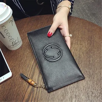 

Genuine Leather Women Wallet Fashion Solid Color Coin Purse Multifunctional Cowhide Female Long Women Purses Zipper Card Holder