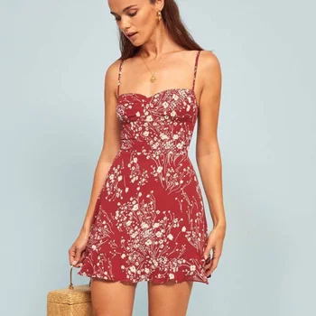 

Sexy Floral Printed Strap Mini Dress Sleeveless Backless Vintage Chic Vestidos Summer 2019 Casual Evening Party Women Cami Dress