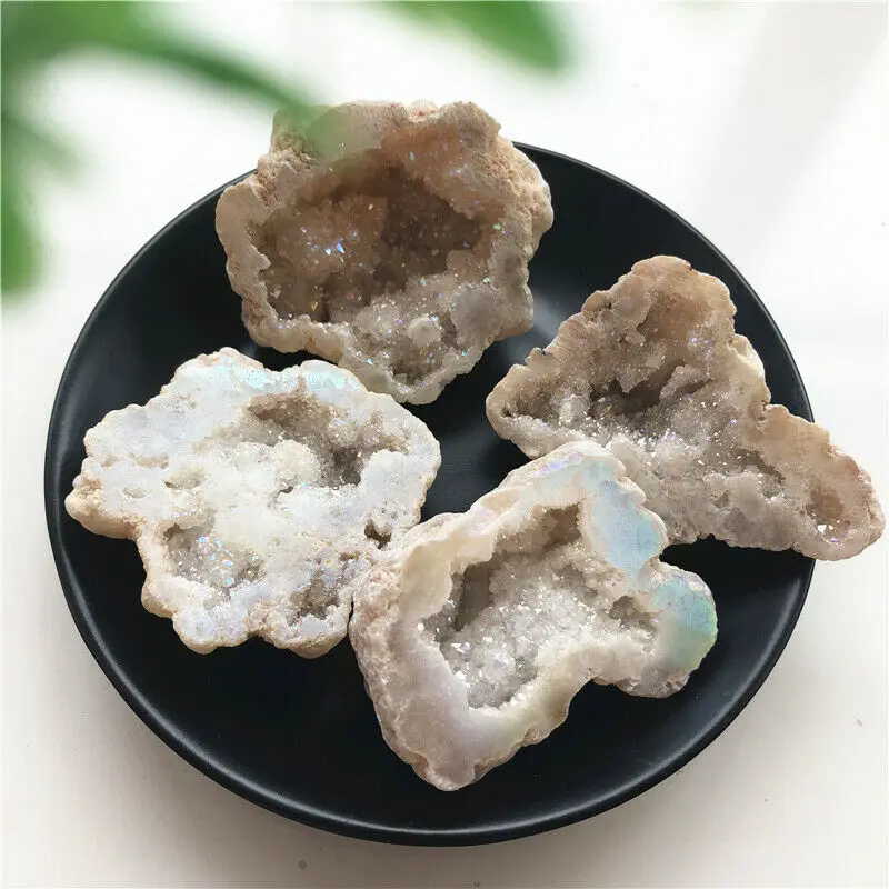

1PC White Titanium Aura Agate Quartz Cluster Crystal Points Geode Minerals Specimen Stones and Minerals