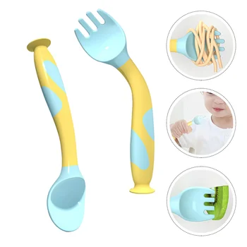 

1 Set Learn to Eat Spoon Training Tableware Auxiliary Food Spoon Fork Spoon for Toddler Infant Baby Kid