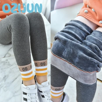 

New Winter Children Girls Sports Letter Style Skinny Warm Thick Leggings Fleece Lined Lined Thermal Stretchy Pants Trousers