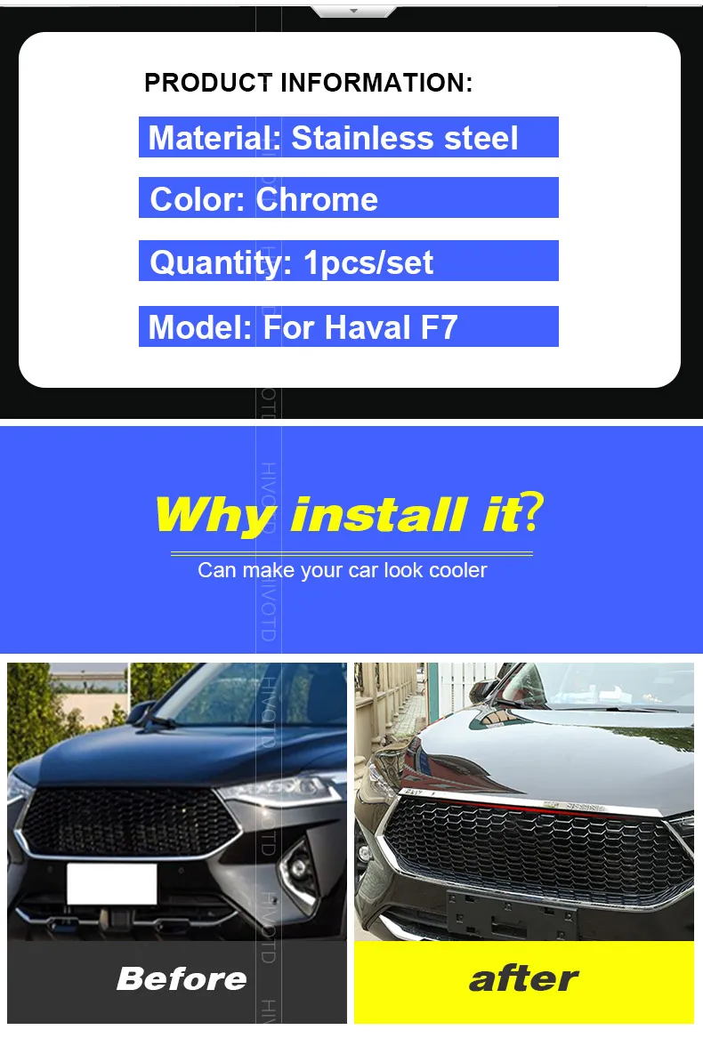 Hivotd для maval F7 хавал ф7 автомобильные аксессуары Передняя крышка двигателя отделка решетка сетка форма губ Декоративная полоса внешний хромированный стиль，автотовары