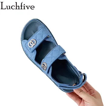 

Thick Bottom Buckle Stickers Summer Sandals Women Canvas Design Rome Sandals ladies 2020 Fashion casual beach flat Shoes Woman