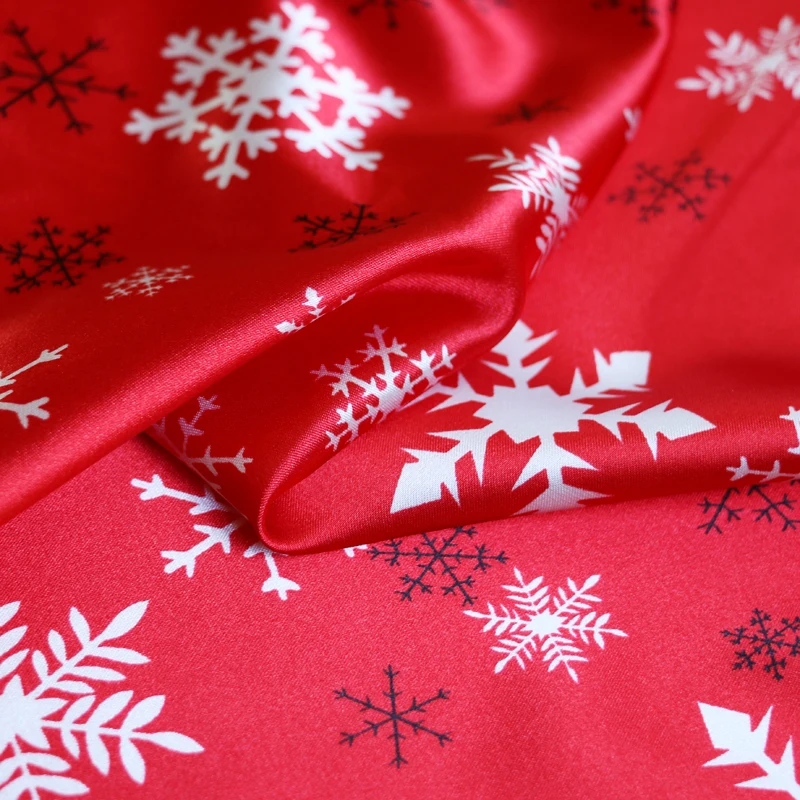 

Meter Christmas Fabric Children Scraf Clothing Material Soft Satin Charmeuse Red White Snow